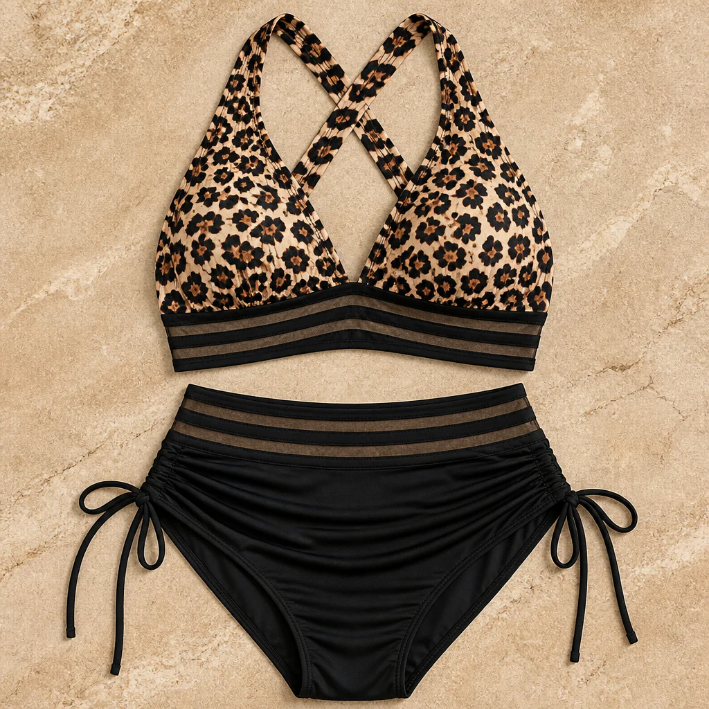 Fierza™ – High-Waist Sculpting Bikini Set with Mesh-Stripe Detail - Image 4