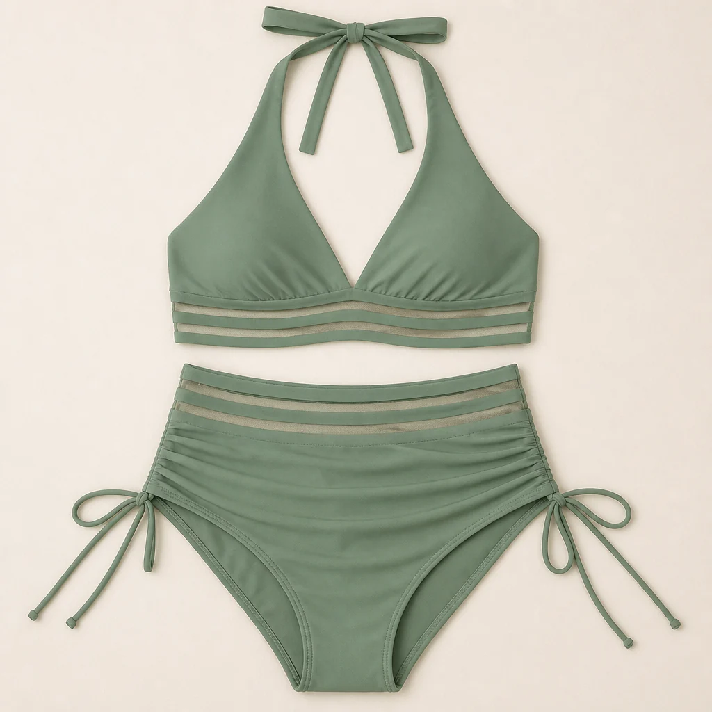 Fierza™ – High-Waist Sculpting Bikini Set with Mesh-Stripe Detail - Image 9