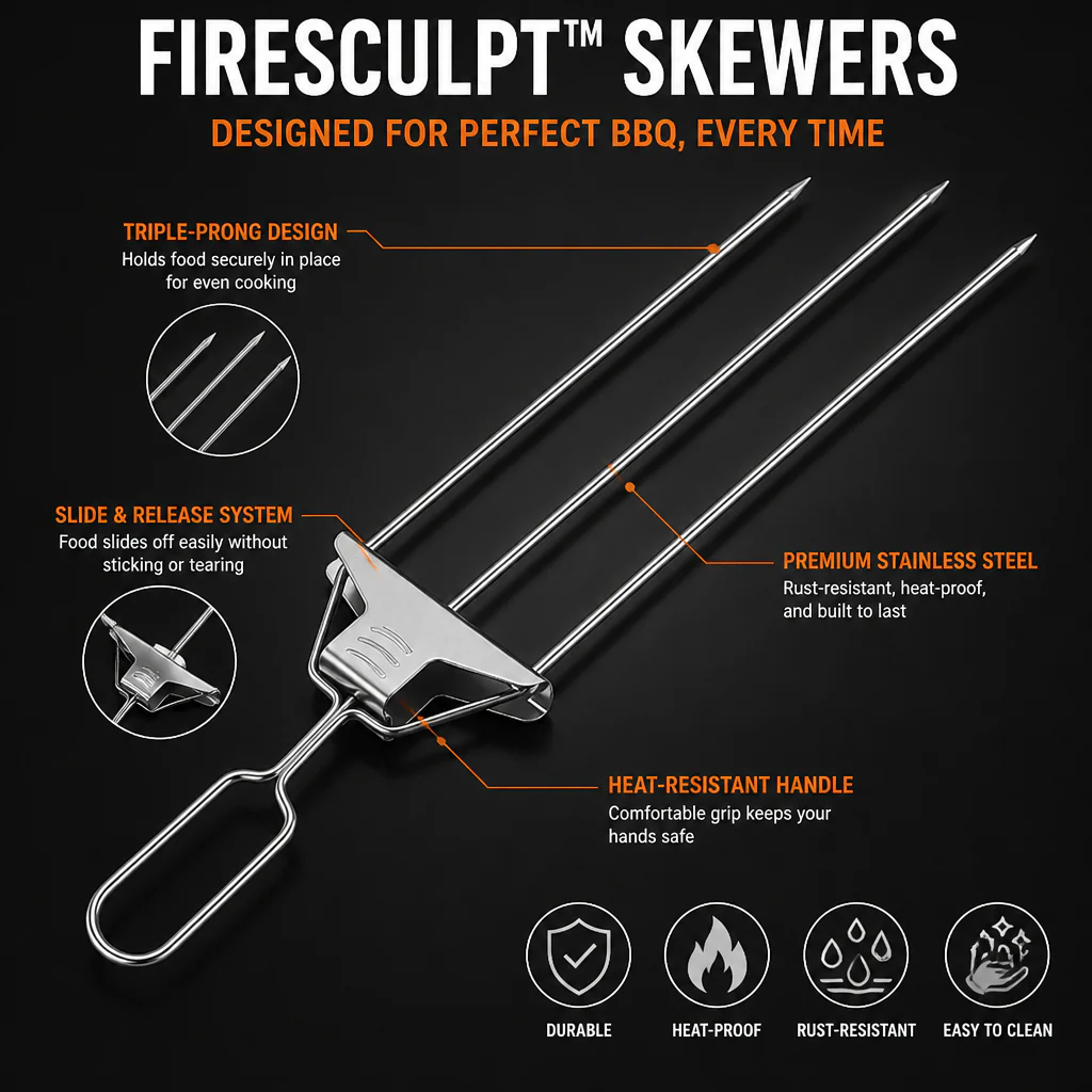 FireSculpt™ Skewers — Grill Like a Pro and Relish Juicy, Perfect Bites Every Time - Image 3