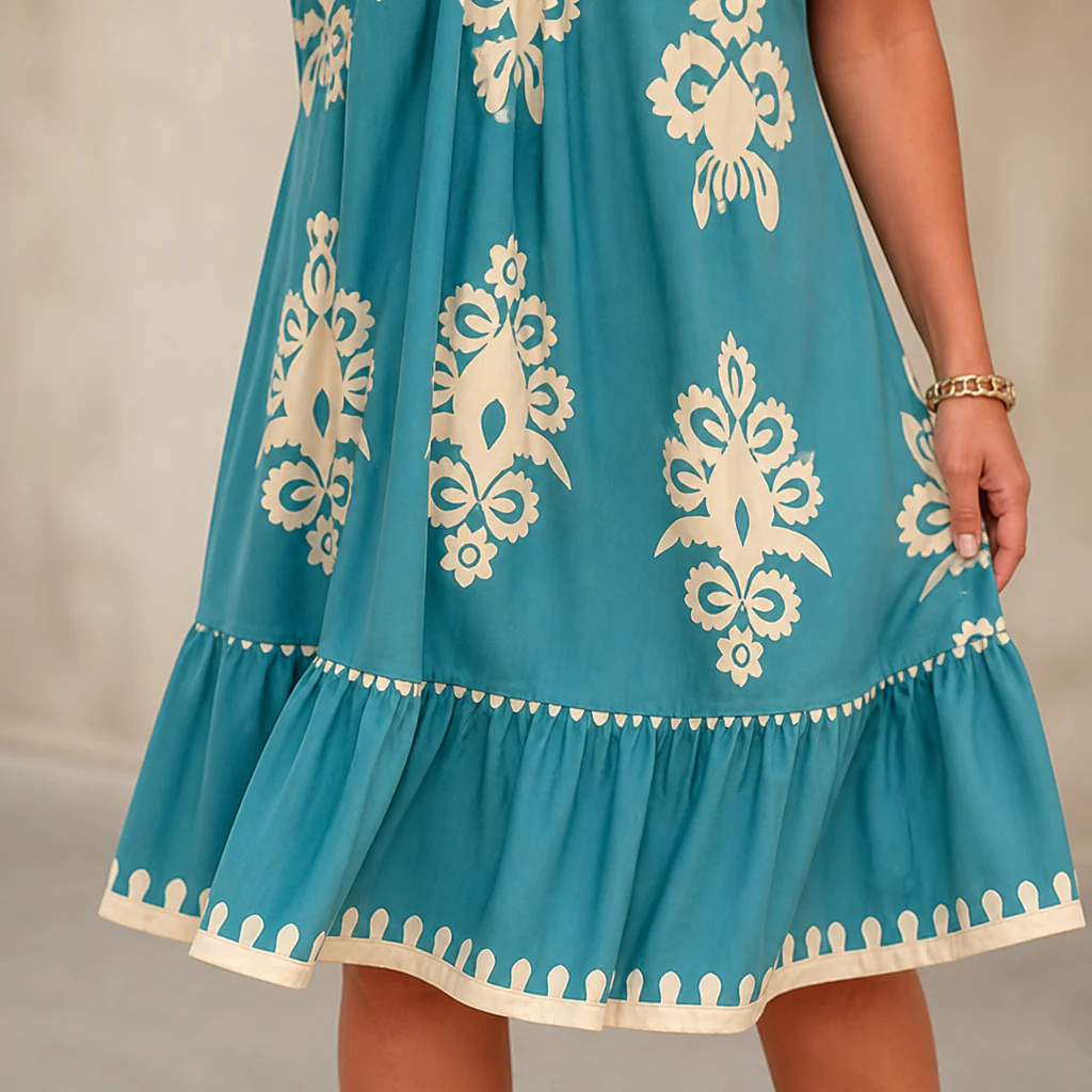 FlexiFit™ – Flowy Boho Print Midi Dress with Tiered Hem - Image 7