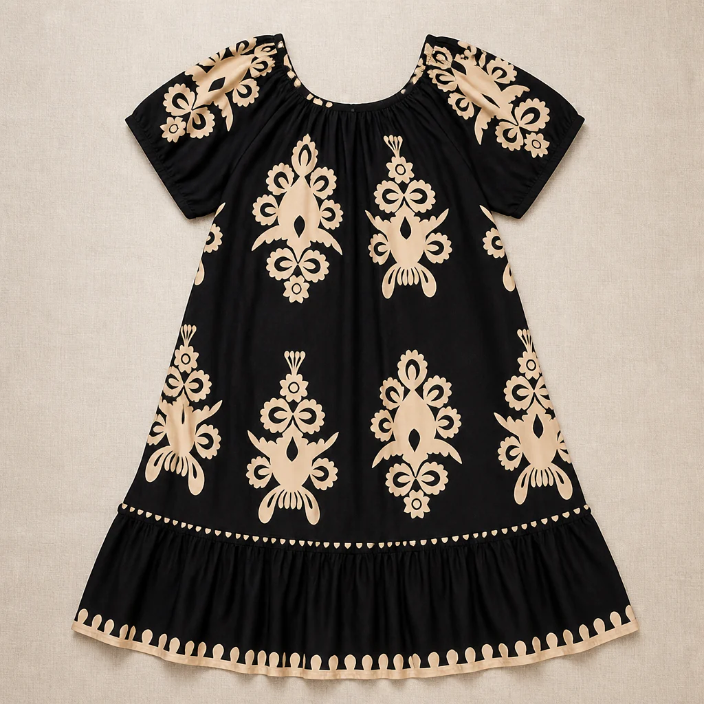 FlexiFit™ – Flowy Boho Print Midi Dress with Tiered Hem - Image 8