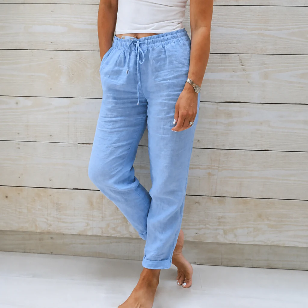 Flexiva™ – Relaxed Cotton-Linen Tapered Pants with Drawstring Waist - Image 8