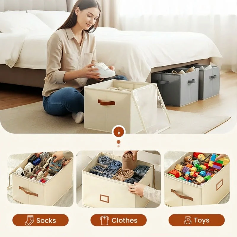 Foldable Fabric Shoe Storage Box with Lid - Image 10