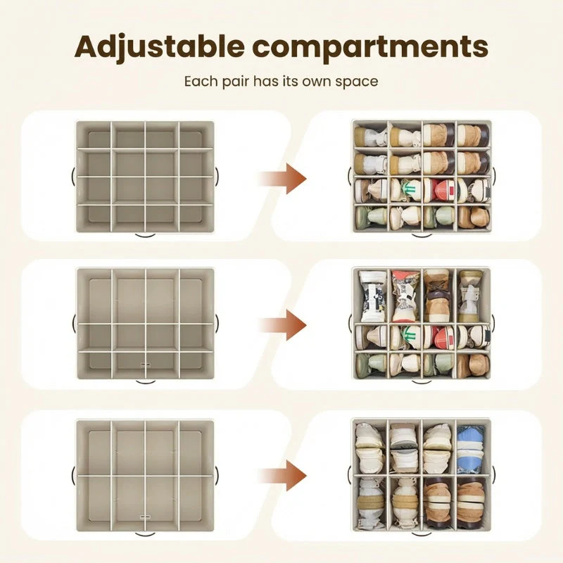 Foldable Fabric Shoe Storage Box with Lid - Image 12