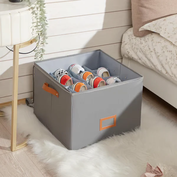 Foldable Fabric Shoe Storage Box with Lid - Image 2