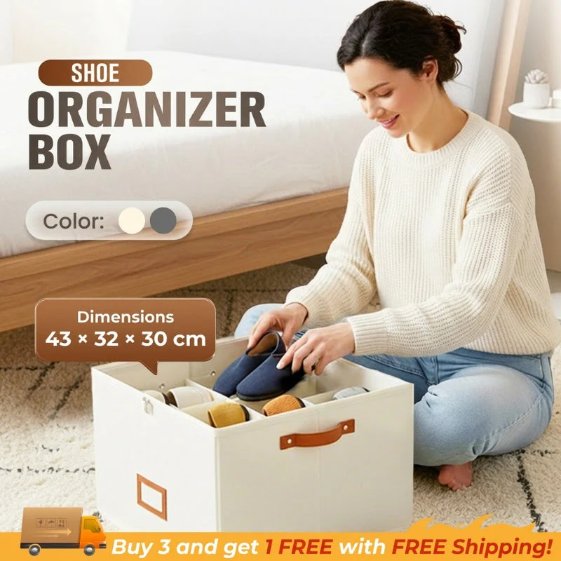 Foldable Fabric Shoe Storage Box with Lid - Image 3
