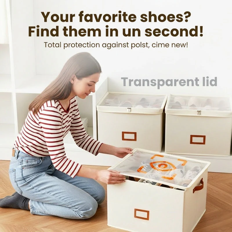 Foldable Fabric Shoe Storage Box with Lid - Image 4