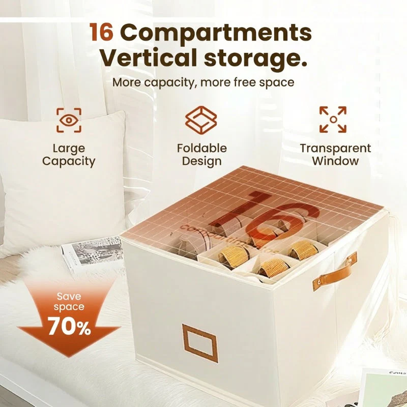 Foldable Fabric Shoe Storage Box with Lid - Image 7