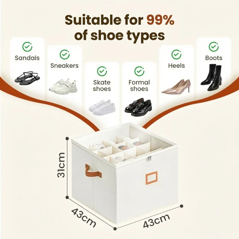 Foldable Fabric Shoe Storage Box with Lid - Image 8