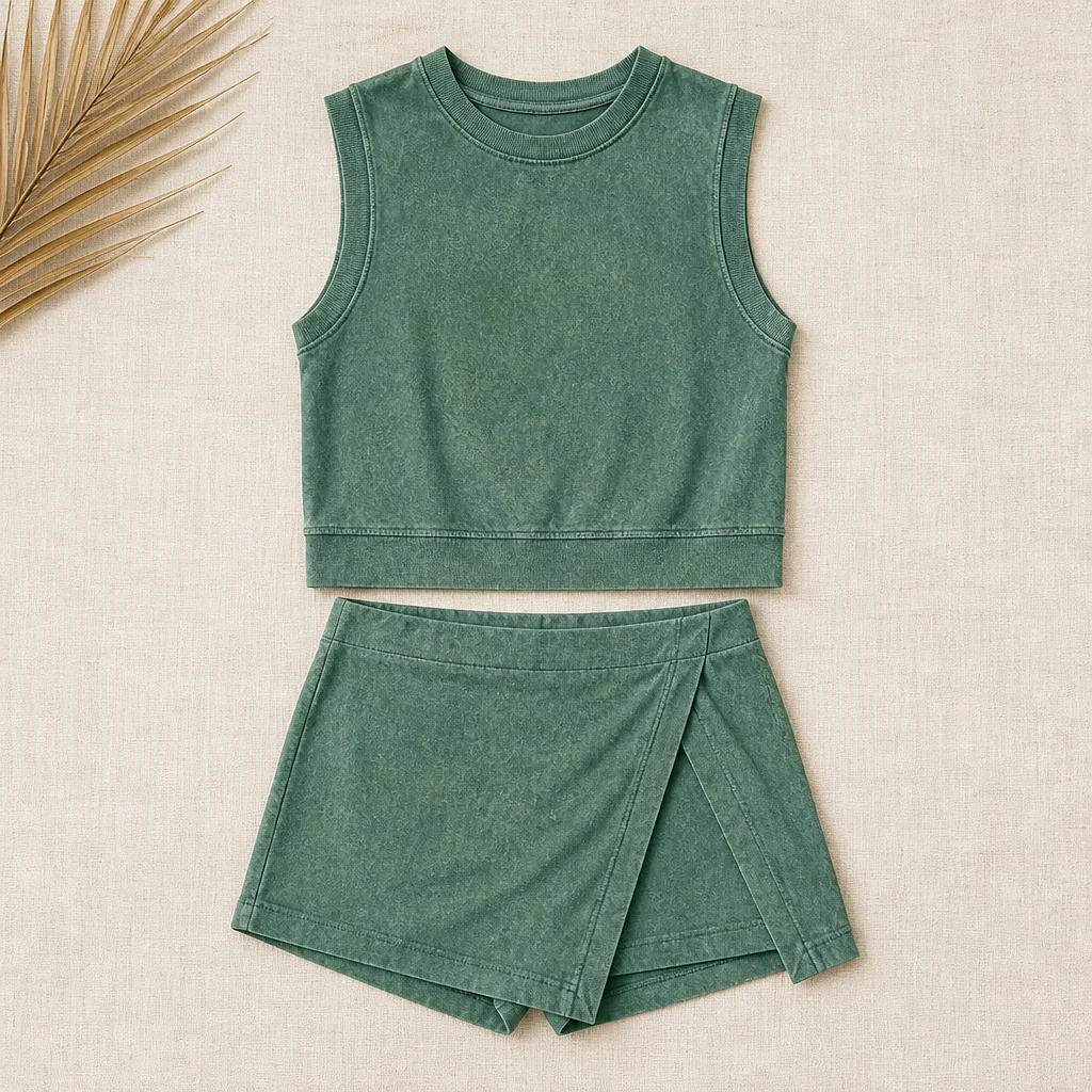 Auvora™ – Mineral-Washed Muscle Tank & Wrap Skort Set - Image 4