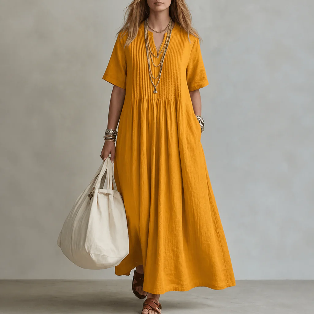 LioraBelle™ – Relaxed Pintuck Linen Maxi Dress with Pockets - Image 10