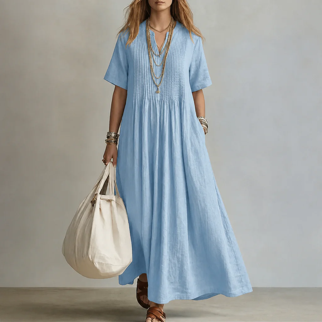 LioraBelle™ – Relaxed Pintuck Linen Maxi Dress with Pockets - Image 12