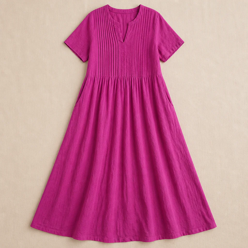 LioraBelle™ – Relaxed Pintuck Linen Maxi Dress with Pockets - Image 4