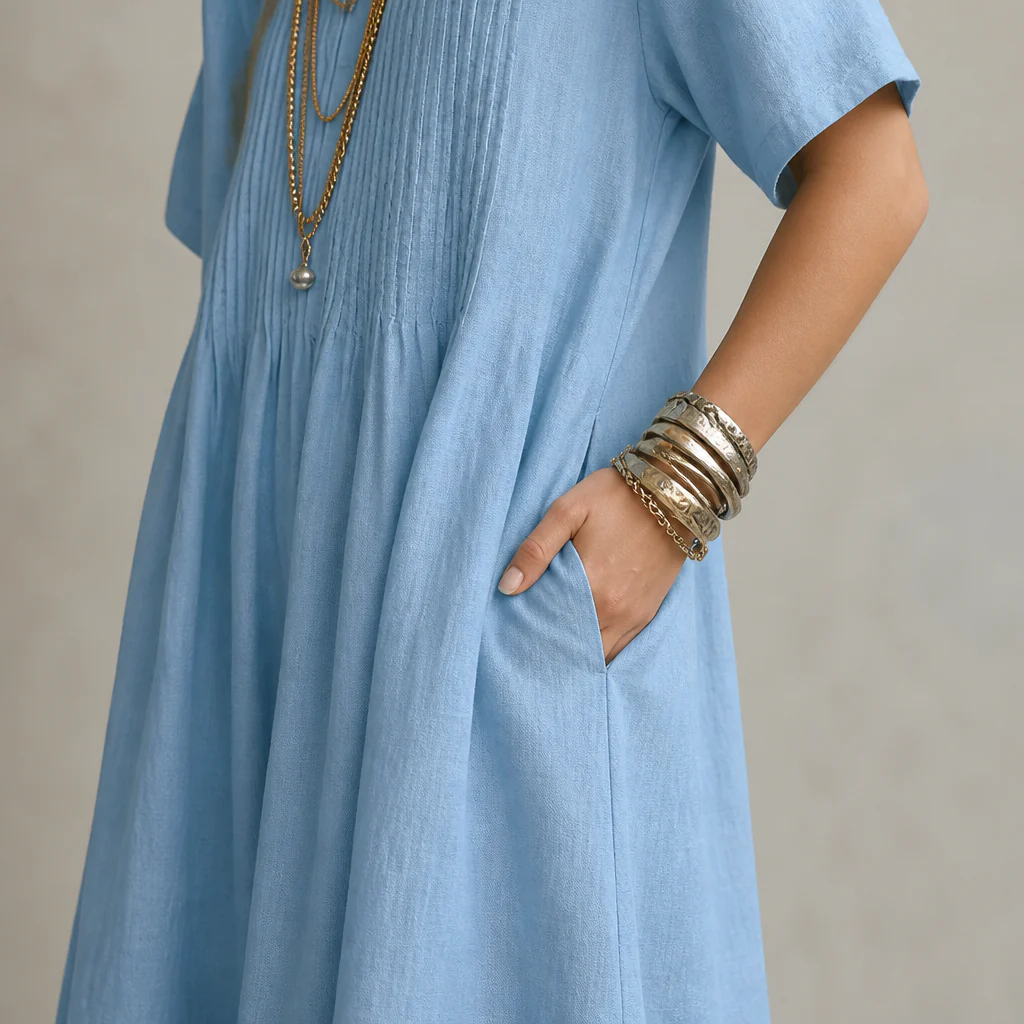 LioraBelle™ – Relaxed Pintuck Linen Maxi Dress with Pockets - Image 7