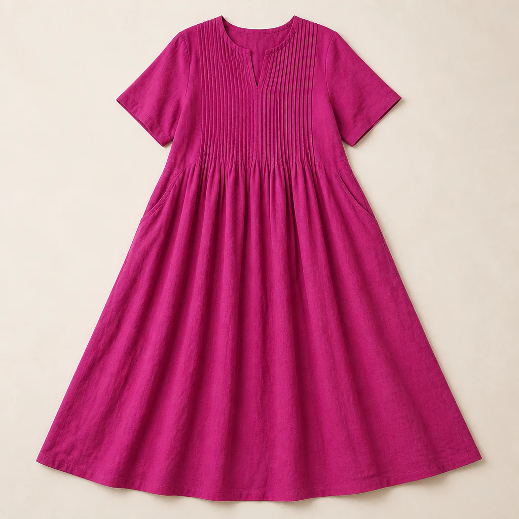 LioraBelle™ – Relaxed Pintuck Linen Maxi Dress with Pockets - Image 8