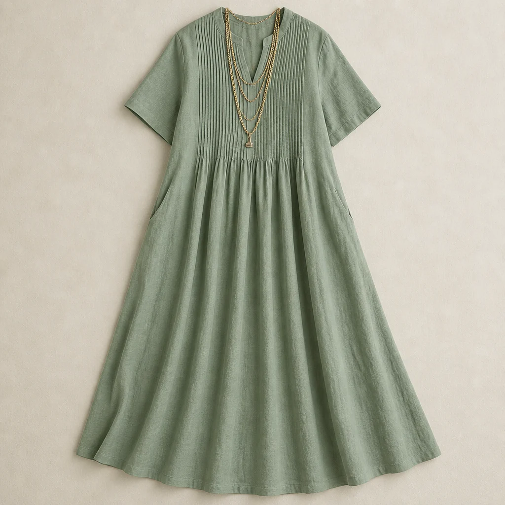 LioraBelle™ – Relaxed Pintuck Linen Maxi Dress with Pockets - Image 9