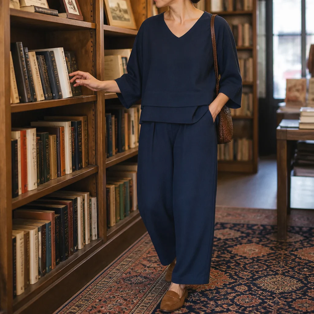 LioraLuxe™ – Relaxed Layered V-Neck Top & Wide-Leg Pant Set - Image 2