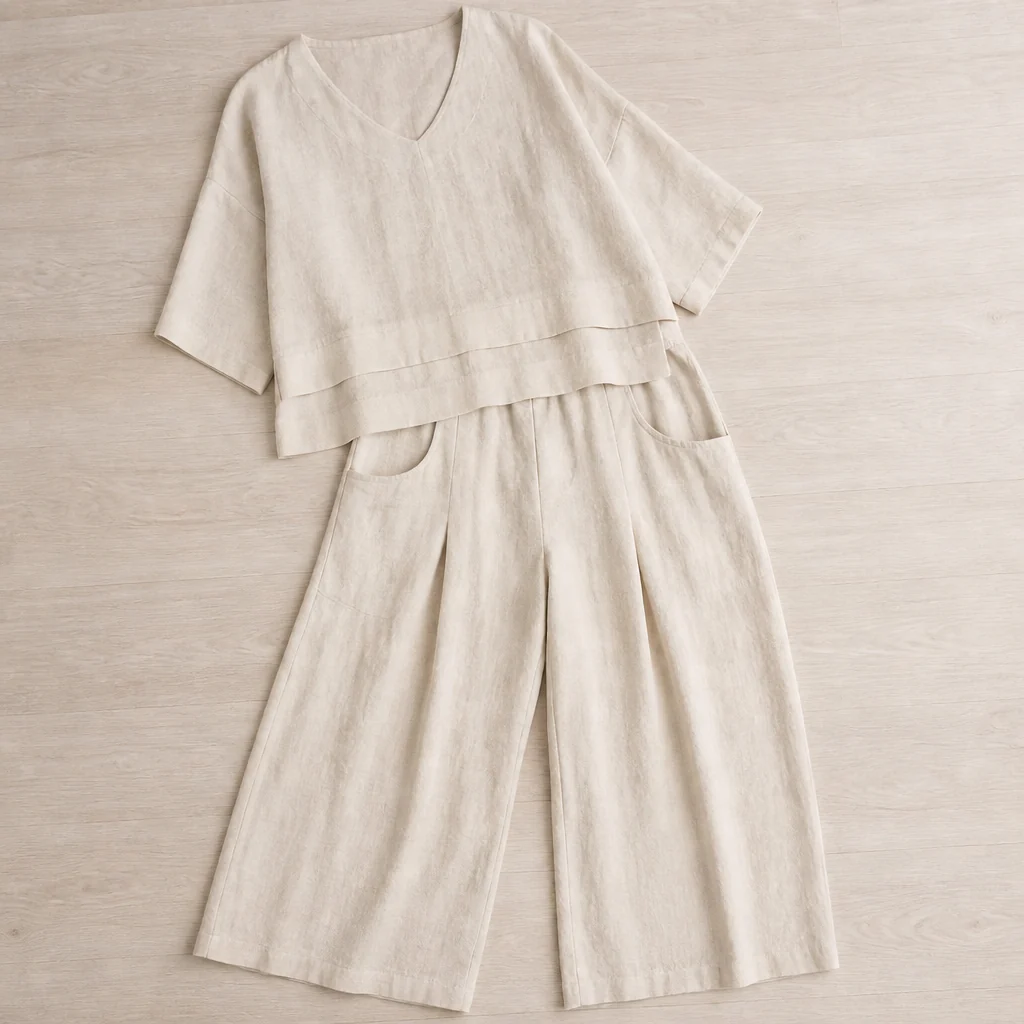 LioraLuxe™ – Relaxed Layered V-Neck Top & Wide-Leg Pant Set - Image 4