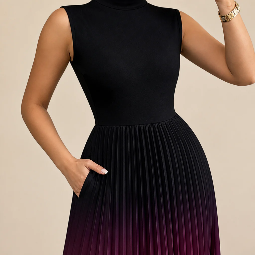 LioraMist™ – Sleeveless Ombre Pleated Maxi Dress with Hidden Pockets - Image 7