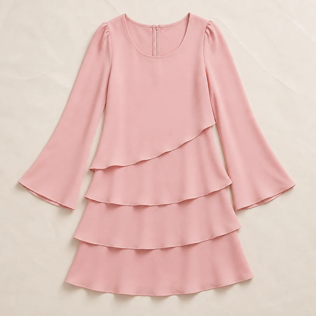 LumaBella™ – Elegant Tiered Chiffon Dress with Flowy Bell Sleeves - Image 10