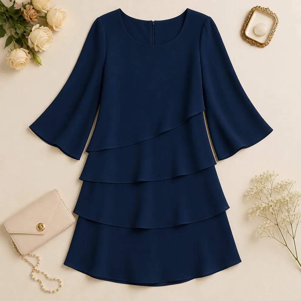 LumaBella™ – Elegant Tiered Chiffon Dress with Flowy Bell Sleeves - Image 11