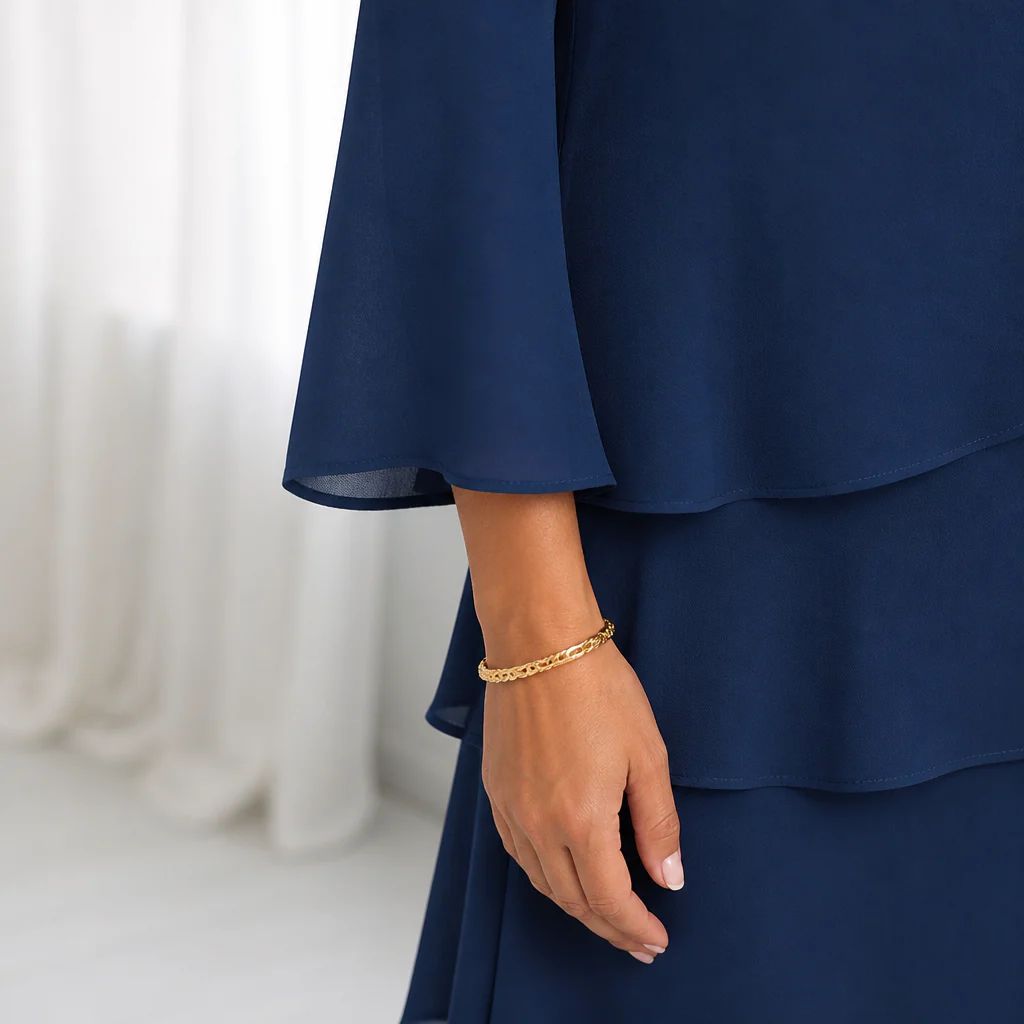 LumaBella™ – Elegant Tiered Chiffon Dress with Flowy Bell Sleeves - Image 6