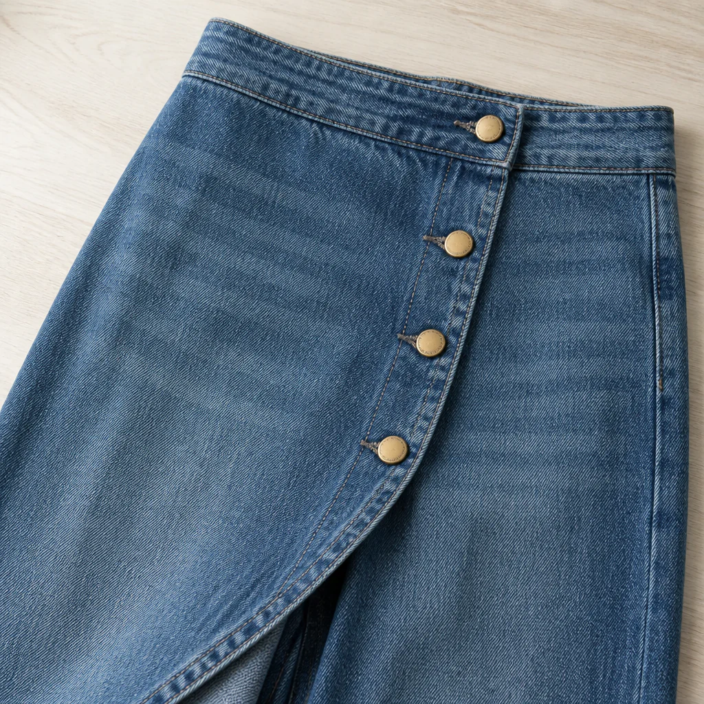 LumaCurve™ – Elegant Wide-Leg Jeans with Asymmetric Wrap-Front Overlay - Image 4