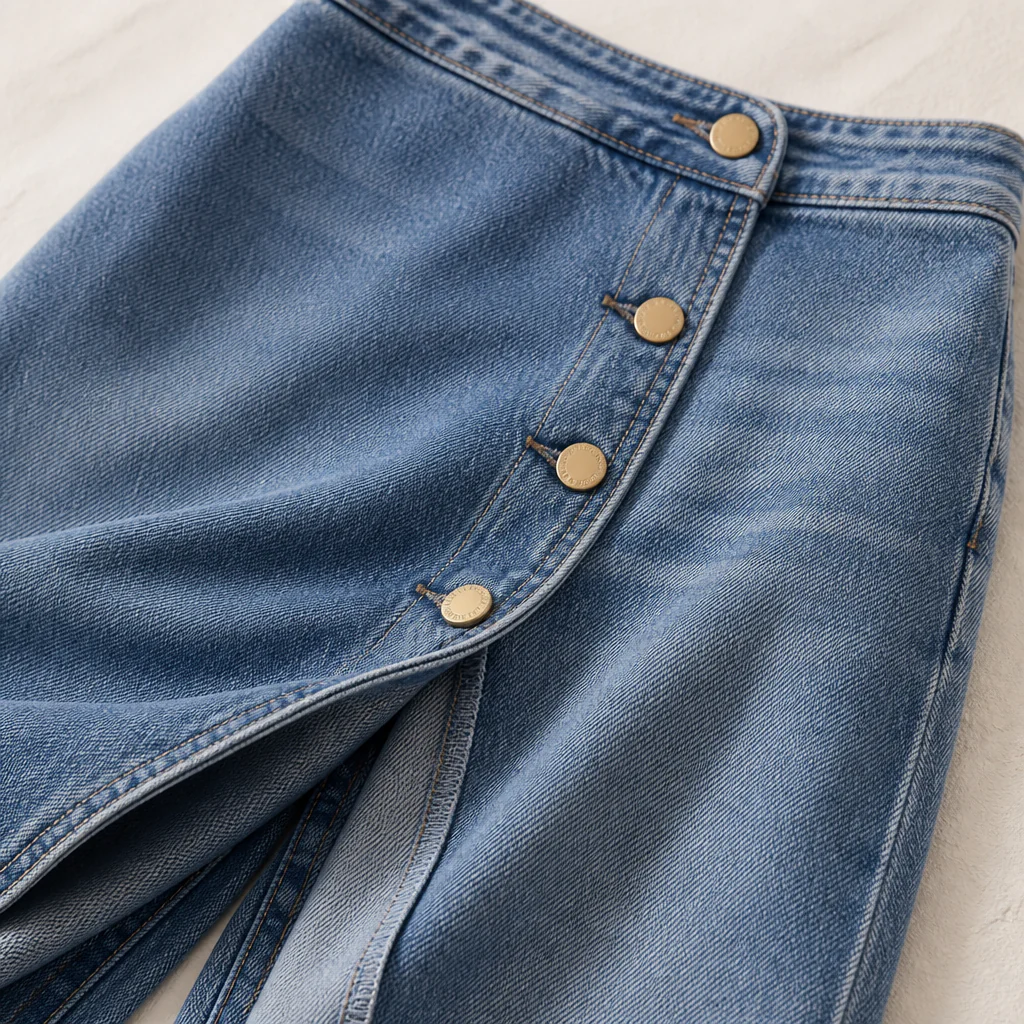 LumaCurve™ – Elegant Wide-Leg Jeans with Asymmetric Wrap-Front Overlay - Image 5
