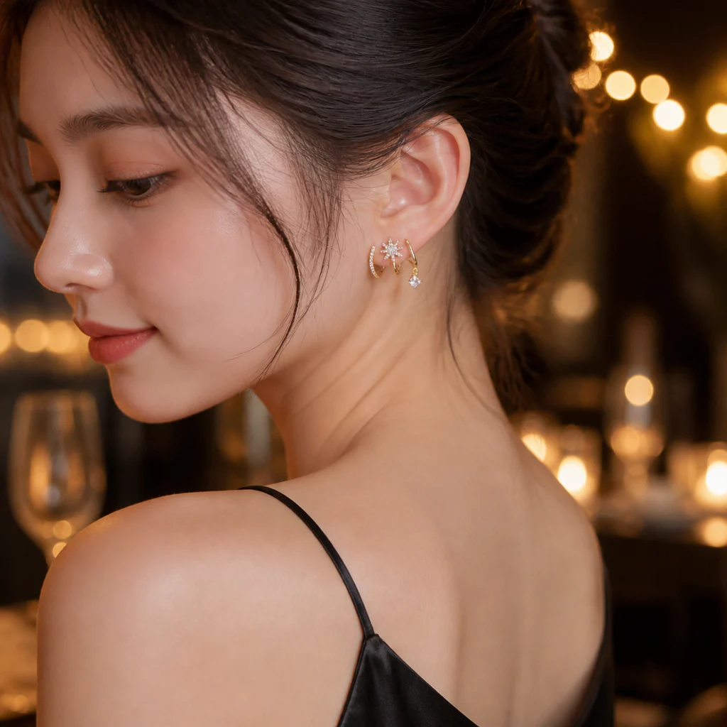 LumaVive™ – Sparkling Starburst Cuff Earrings with Multi-Piercing Illusion - Image 2