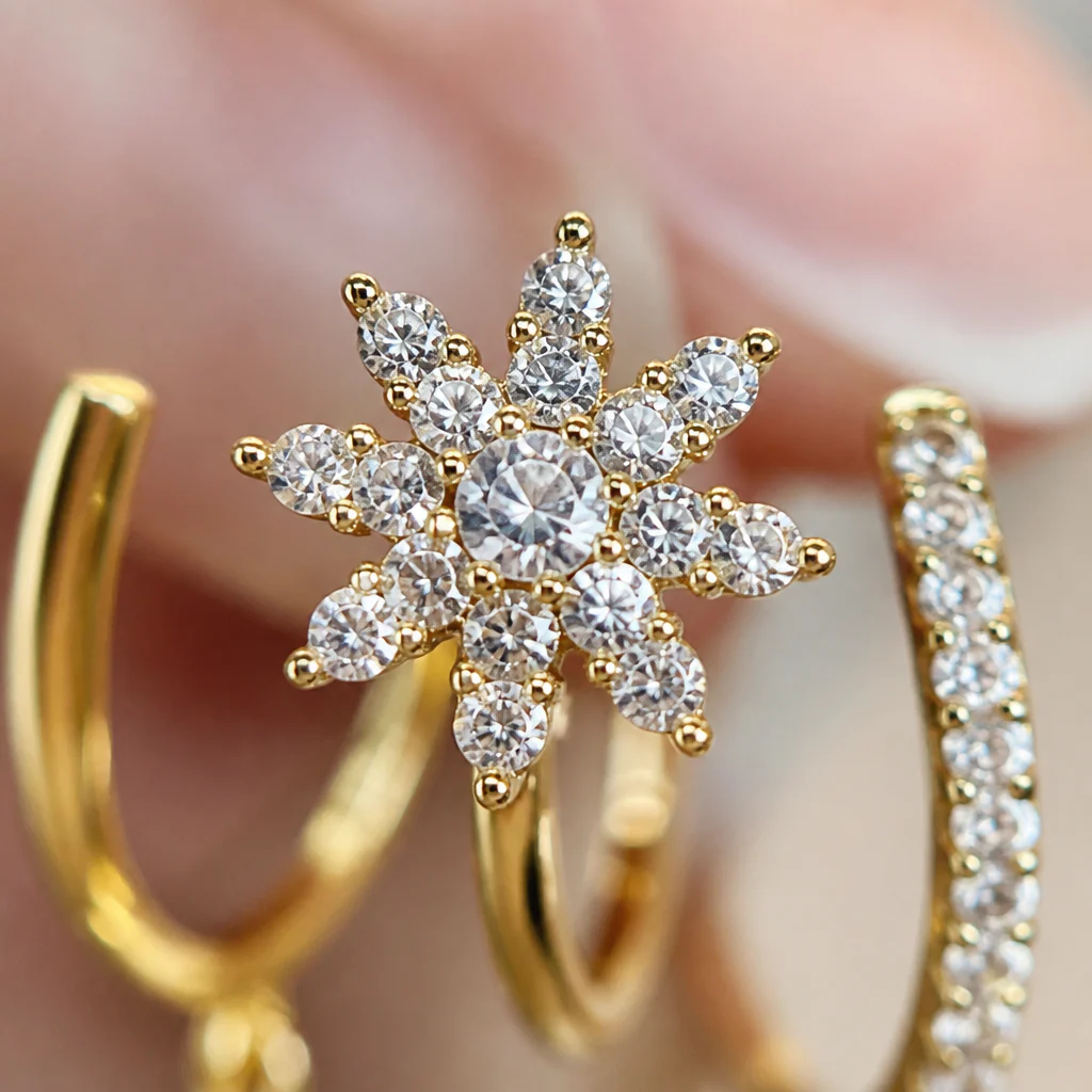 LumaVive™ – Sparkling Starburst Cuff Earrings with Multi-Piercing Illusion - Image 5