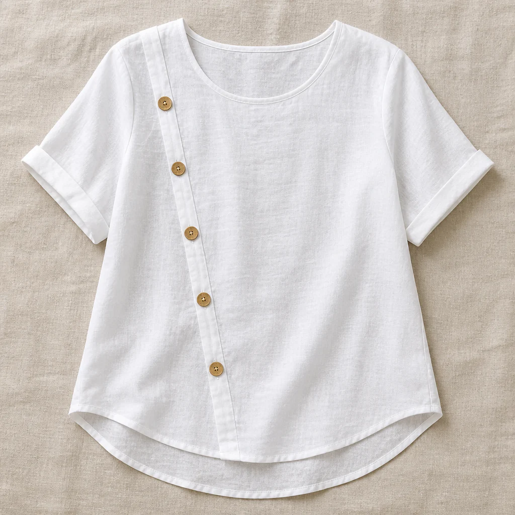 LumeaLuxe™ – Relaxed Cotton Blouse with Side-Button Detail - Image 4
