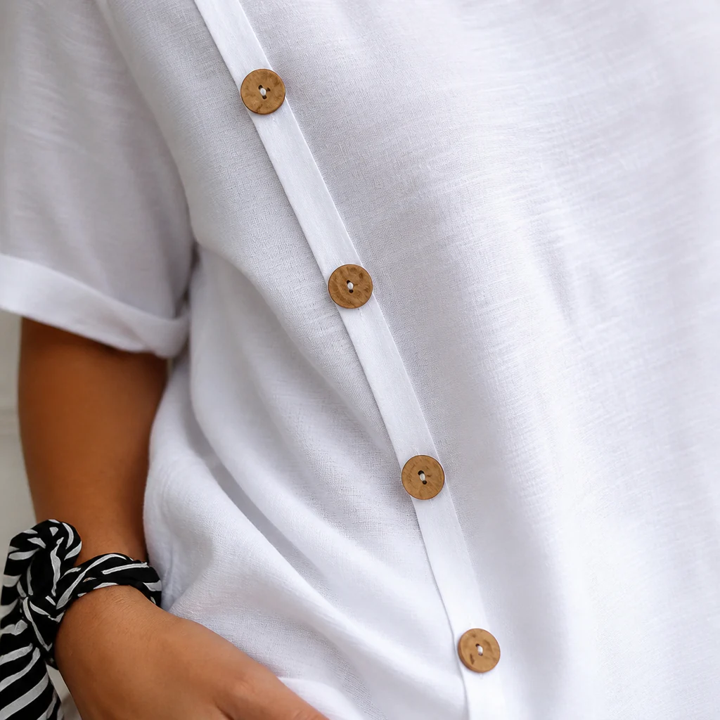 LumeaLuxe™ – Relaxed Cotton Blouse with Side-Button Detail - Image 5