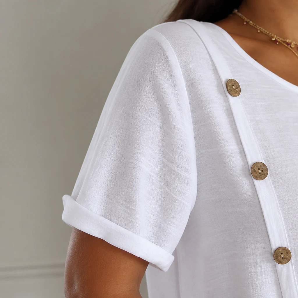 LumeaLuxe™ – Relaxed Cotton Blouse with Side-Button Detail - Image 6