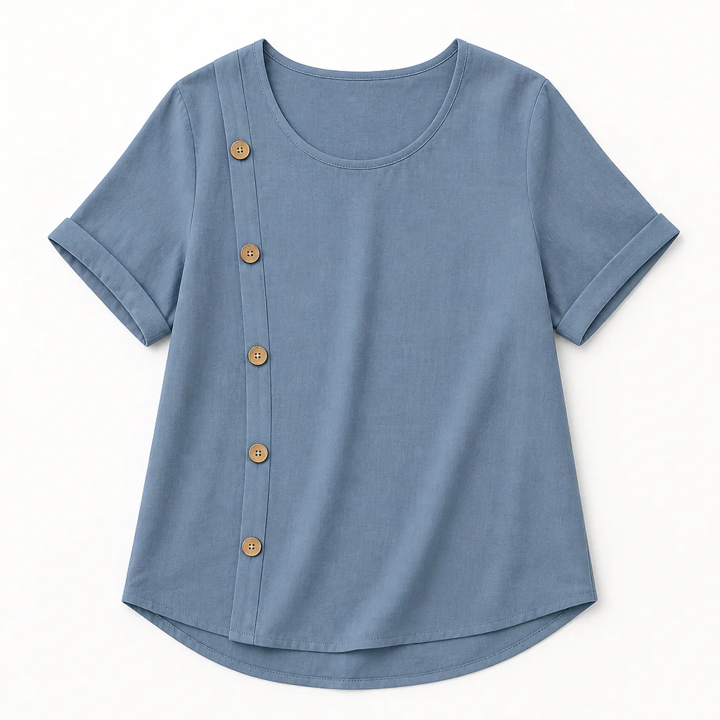 LumeaLuxe™ – Relaxed Cotton Blouse with Side-Button Detail - Image 8