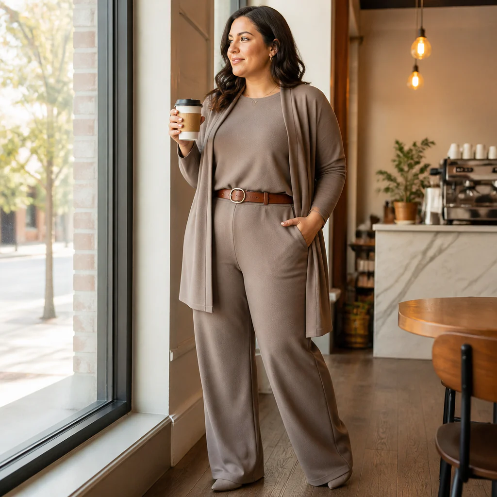 LumeEra™ – Relaxed 3-Piece Lounge Set with Long Open-Front Cardigan - Image 2