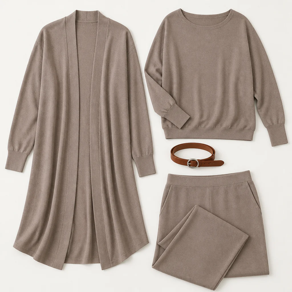 LumeEra™ – Relaxed 3-Piece Lounge Set with Long Open-Front Cardigan - Image 8
