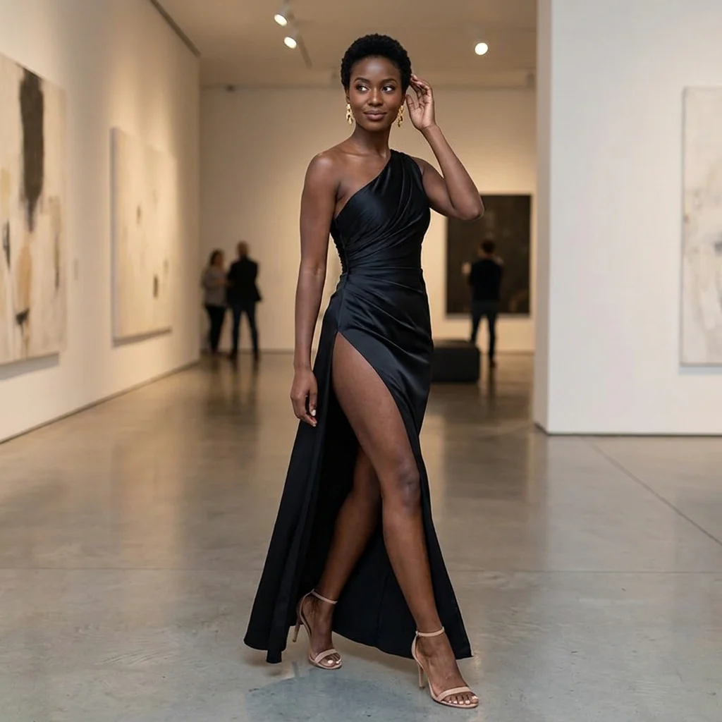 LumeraSilk™ – Elegant One-Shoulder Ruched Satin Maxi with Side Slit - Image 3