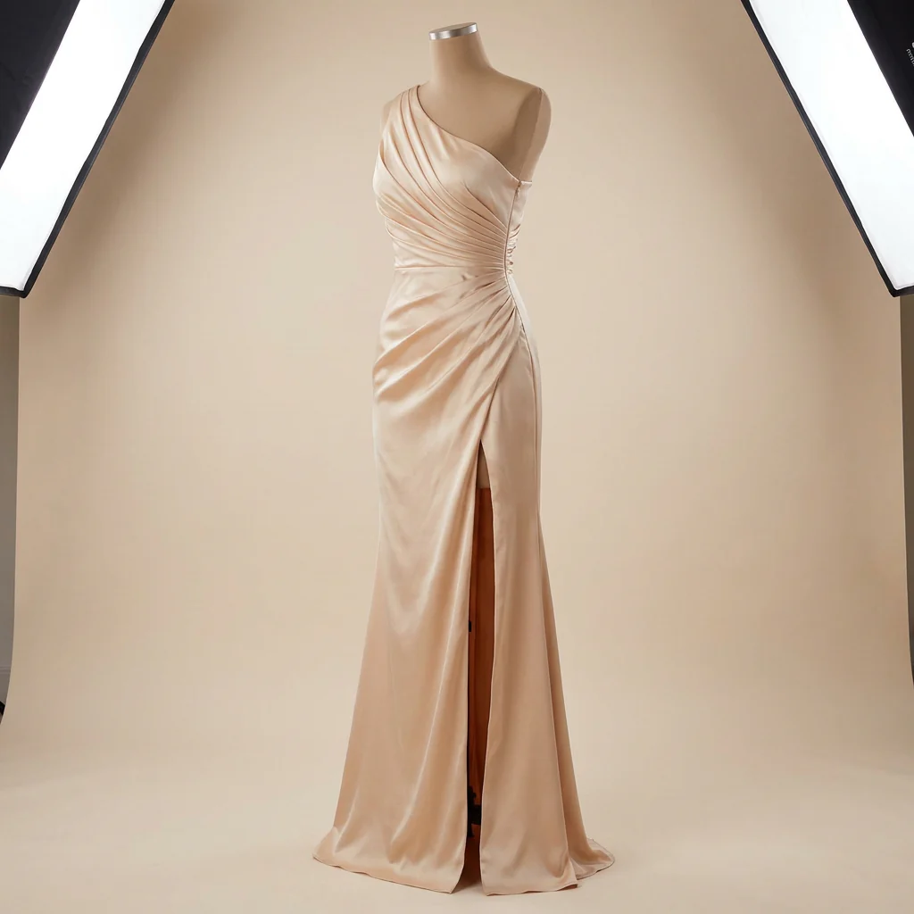 LumeraSilk™ – Elegant One-Shoulder Ruched Satin Maxi with Side Slit - Image 4