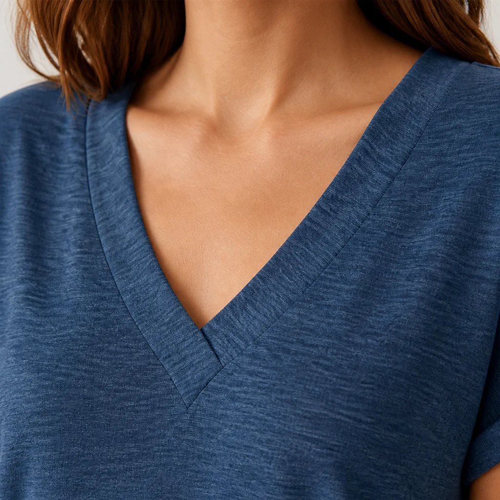 LumiBella™ – Soft Relaxed V-Neck T-Shirt Dress with Side Pockets - Image 5
