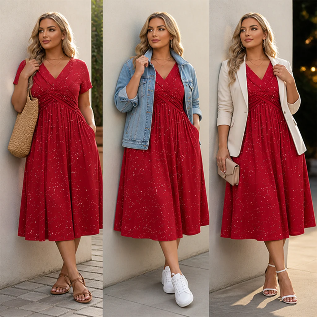 LuminaCurve™ Twisted V-Neck Dress — Own Every Curve with Effortless Elegance and Hidden Freedom - Image 7