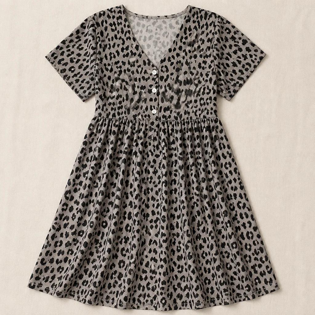 LuminaEase™ – Relaxed V-Neck Button-Front Day Dress - Image 4