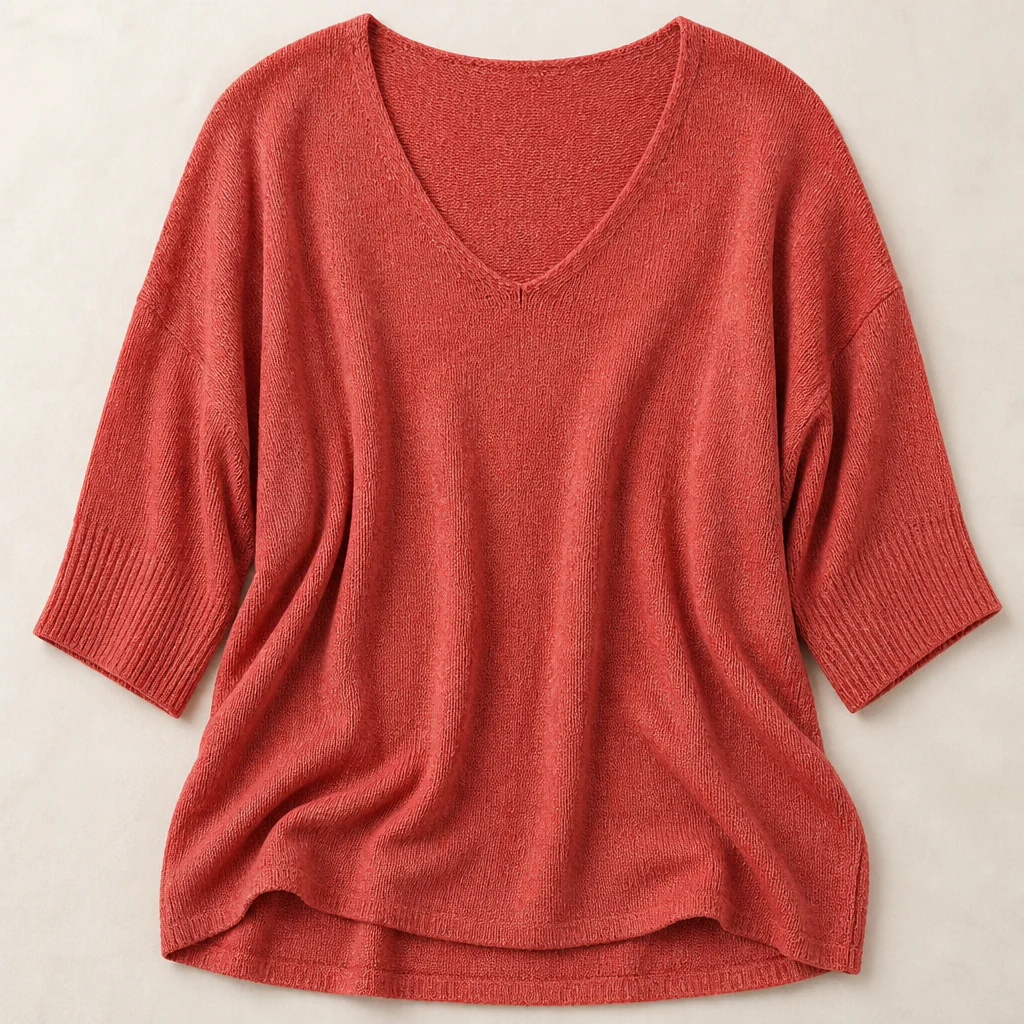 LuminaLuxe™ – Relaxed V-Neck Soft Knit Top with 3/4 Sleeves - Image 3