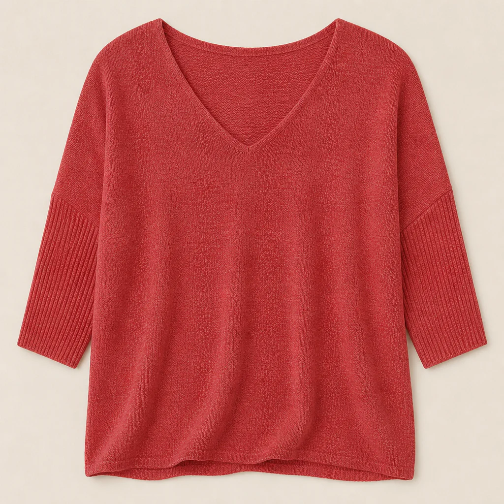 LuminaLuxe™ – Relaxed V-Neck Soft Knit Top with 3/4 Sleeves - Image 7
