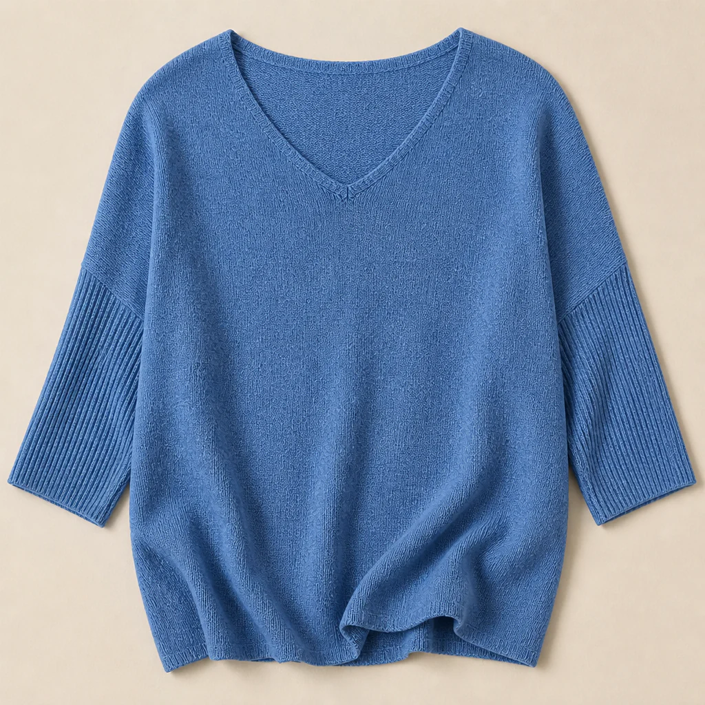 LuminaLuxe™ – Relaxed V-Neck Soft Knit Top with 3/4 Sleeves - Image 8