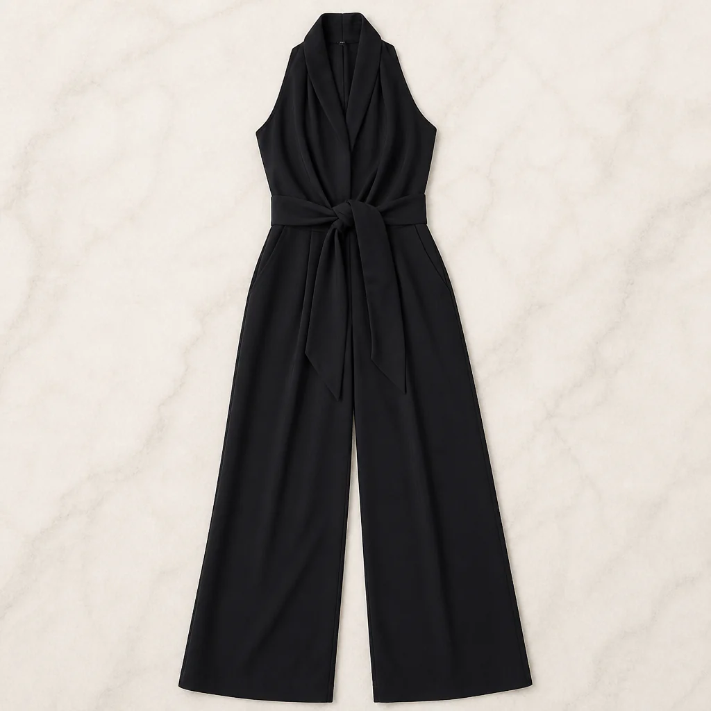 LuminaSilk™ – Draped Halter Wide-Leg Jumpsuit with Tie Waist - Image 4