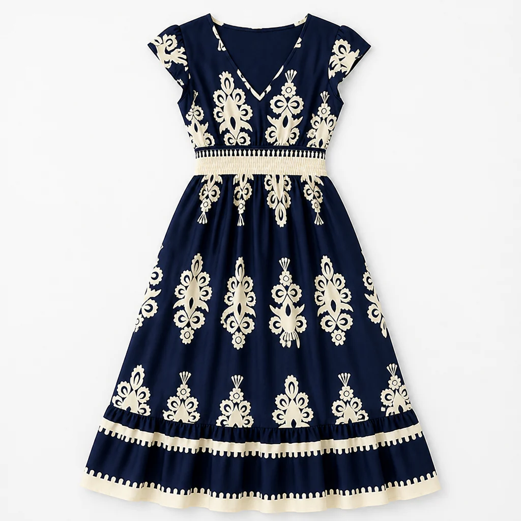 LuminaSway™ – Vintage Baroque Print V-Neck Maxi Dress - Image 10