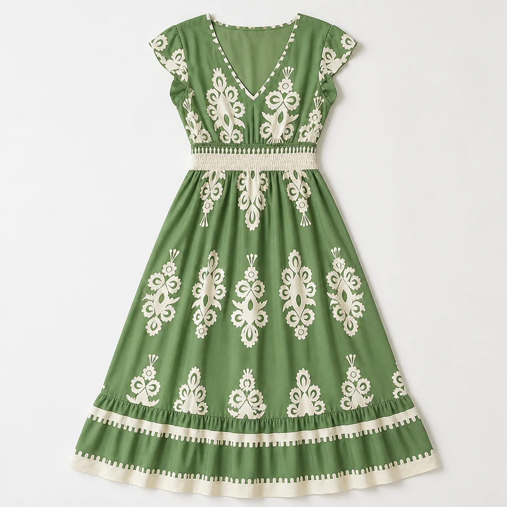LuminaSway™ – Vintage Baroque Print V-Neck Maxi Dress - Image 11