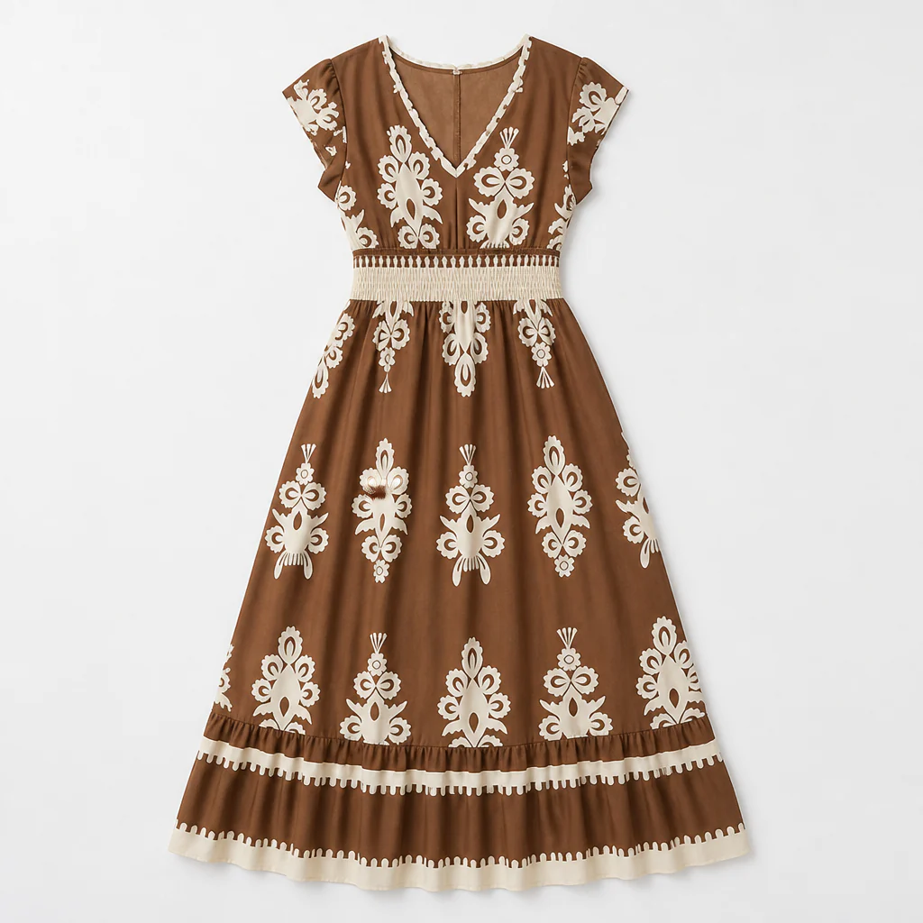 LuminaSway™ – Vintage Baroque Print V-Neck Maxi Dress - Image 12