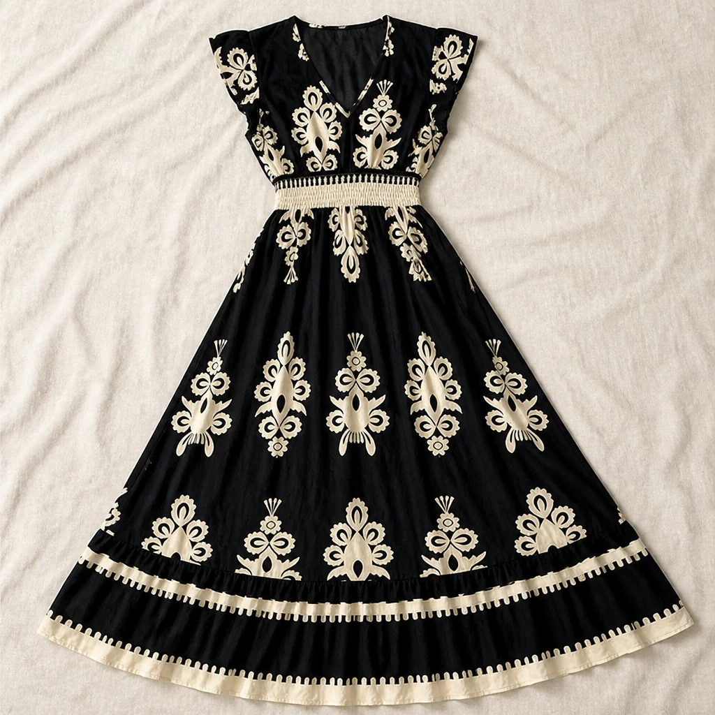 LuminaSway™ – Vintage Baroque Print V-Neck Maxi Dress - Image 4
