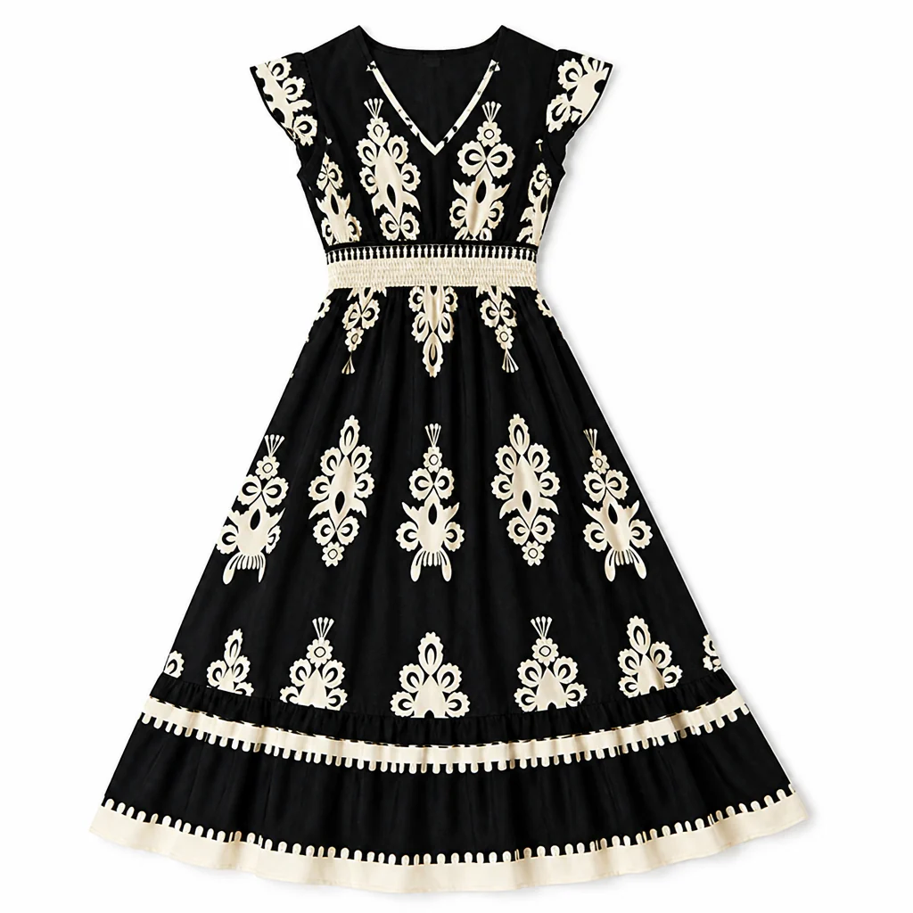 LuminaSway™ – Vintage Baroque Print V-Neck Maxi Dress - Image 9